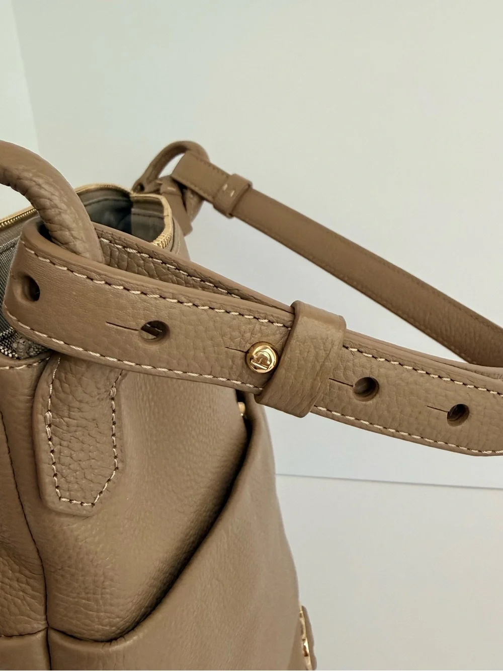Cole Haan Pebbled Taupe Leather Shoulder Bag with Gold Hardware - Picture 9 of 9